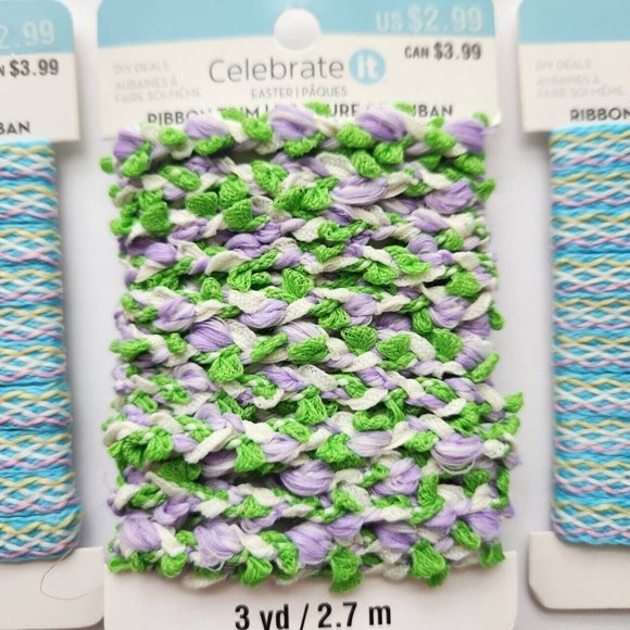 3 Packs Celebrate It Ribbon Trim 3 Yards Each Blue/Green Spring Easter Colors - Picture 3 of 7